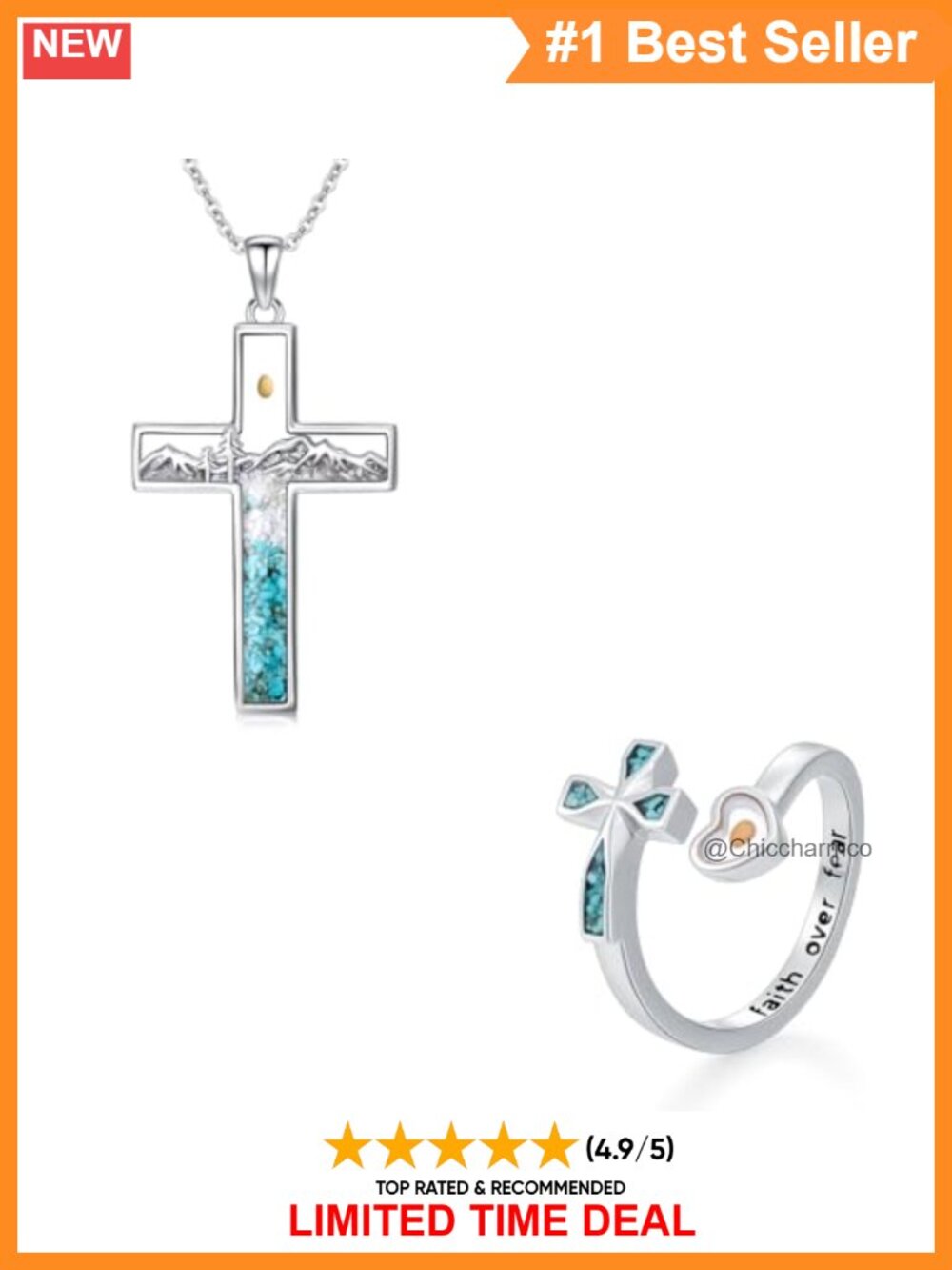 925 Sterling Silver Mustard Seed Cross Turquoise Pendant Necklace Christian Gift